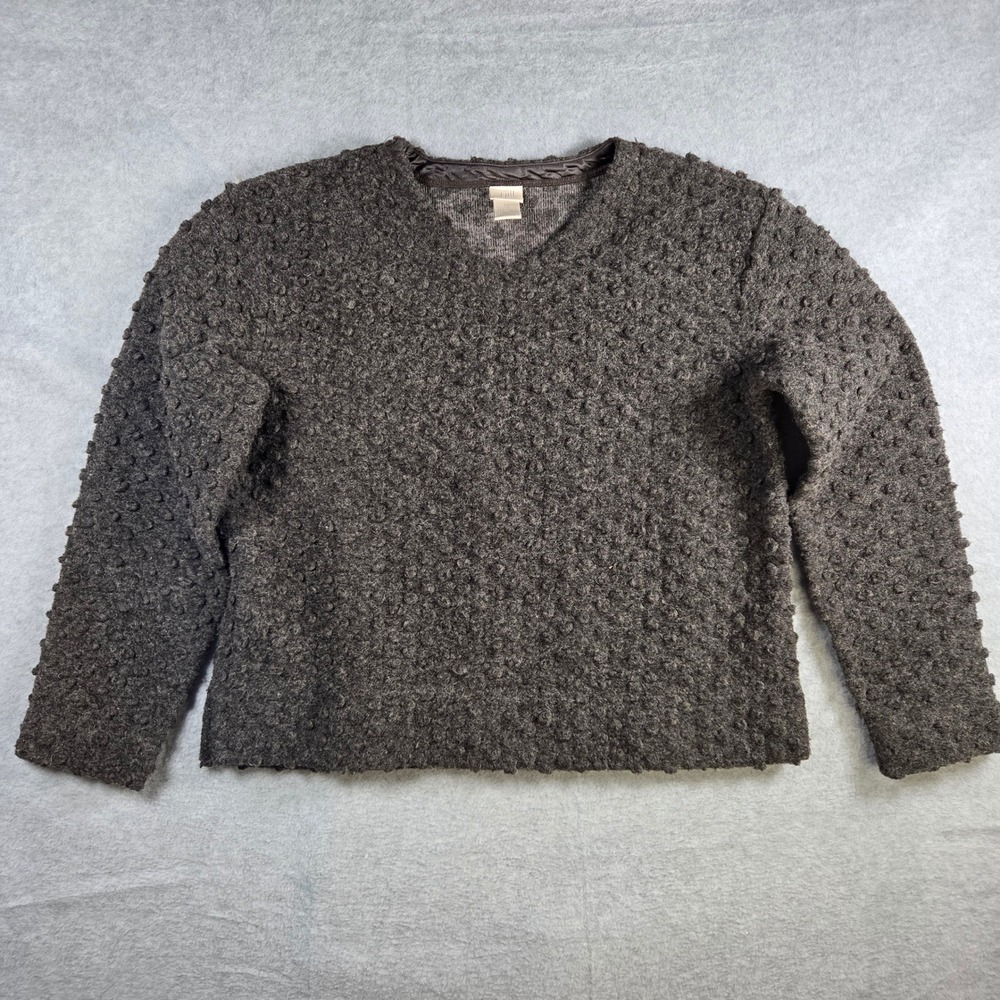 J. Jill Popcorn Knit Sweater Women XS Charcoal Grey Wool Blend V-Neck 97541